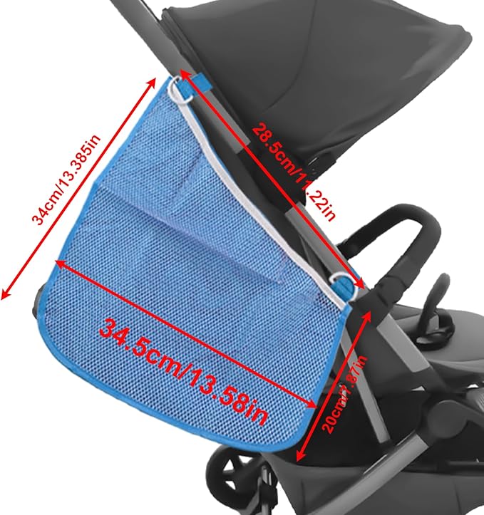 Anglepingping 2 Pack Universal Side Sling Stroller Cargo Net, Non-Slip and Adjustable Straps Storage Mesh Bag,Portable Mesh Storage Organizer (Blue)