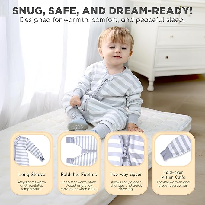Mama Cheetah Toddler Sleep Sack with Feet, Long Sleeve 0.5 TOG Organic Cotton Baby Sleeping Bag with Legs, Wearable Blanket for Walkers w/ 2-Way Zipper, Toddler Blanket for Girls & Boys 3-4T