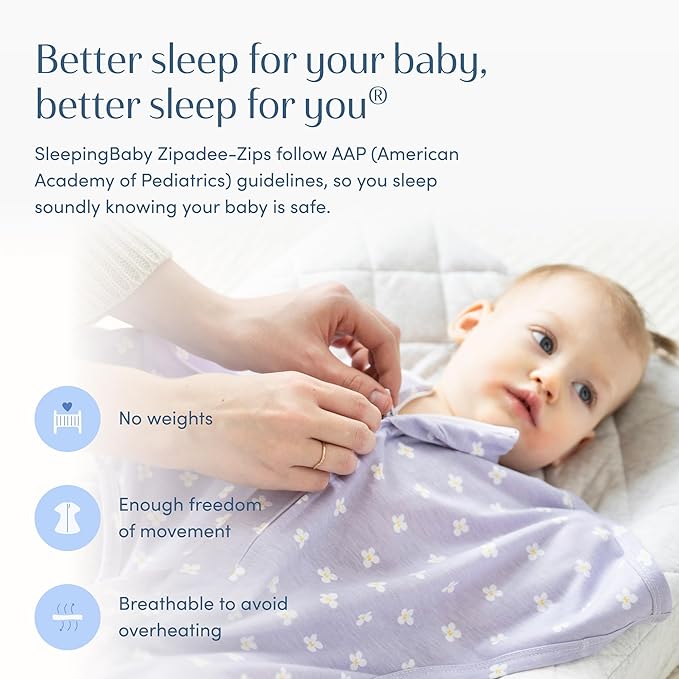 SleepingBaby Zipadee-Zip Transition Swaddle - Cozy Baby Swaddle Blanket with Zipper Convenience - Roomy Wearable Blanket for Easy Diaper Changes - Paperwhite Flowers, X-Small (3-6 Month)