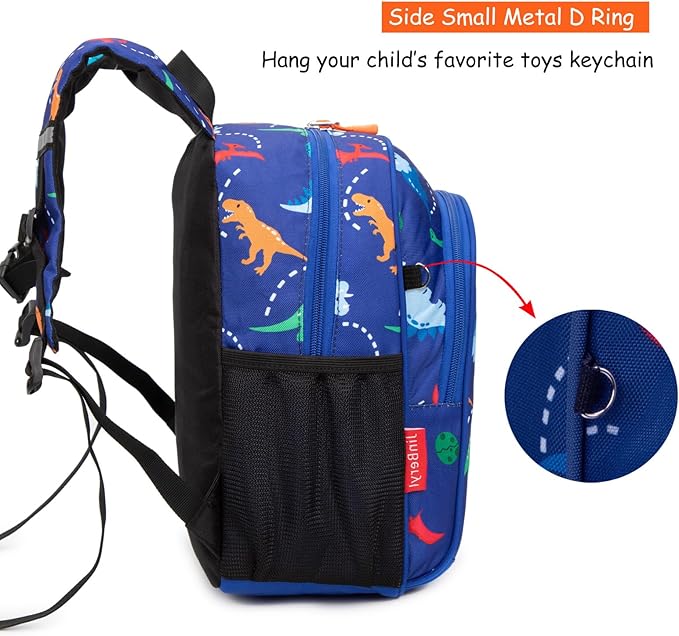 JinBeryl Toddler Backpack for Boys or Girls, Little Kids Backpack for Preschool or Kindergarten (Dinosaur Blue, Small)