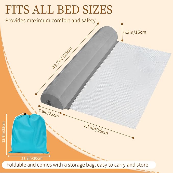 Inflatable Bed Bumpers for Toddlers 2 Pack, Non-Slip Bed Bumper with Machine-Washable Cover, Travel Bed Rail for Kids for King, Queen, Twin, Portable Inflatable Toddler Bed for Hotel, Vacation