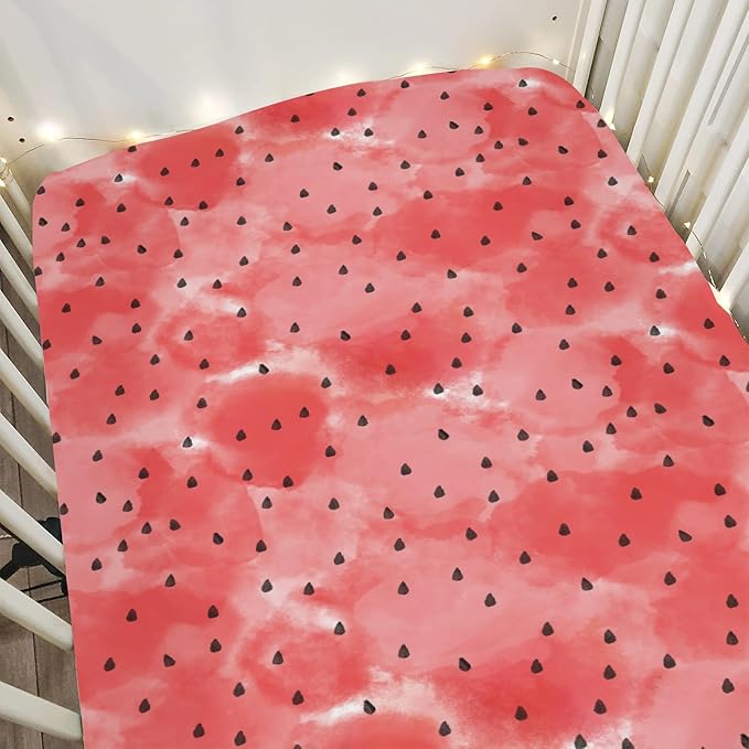 Red Watermelon Baby Crib Sheets for Boy Girl 28"x52" Tropical Summer Fruits Soft Snug Fitted Crib Mattress Covers Beach Vacation Nursery Baby Sheet for Standard Crib & Toddler Bed Mattresses