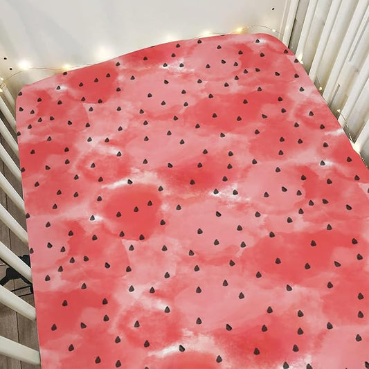 Red Watermelon Baby Crib Sheets for Boy Girl 28"x52" Tropical Summer Fruits Soft Snug Fitted Crib Mattress Covers Beach Vacation Nursery Baby Sheet for Standard Crib & Toddler Bed Mattresses