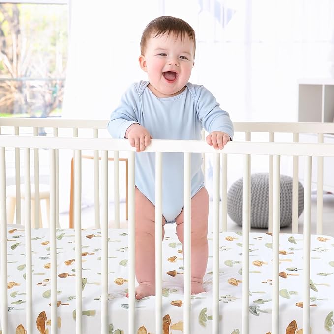 LifeTree Crib Sheets for Baby Unisex - Muslin Fitted Crib Sheets Toddler Bed Sheet, 70% Viscose from Bamboo and 30% Cotton, Fits Standard Crib, Mushroom, 28in x 52in