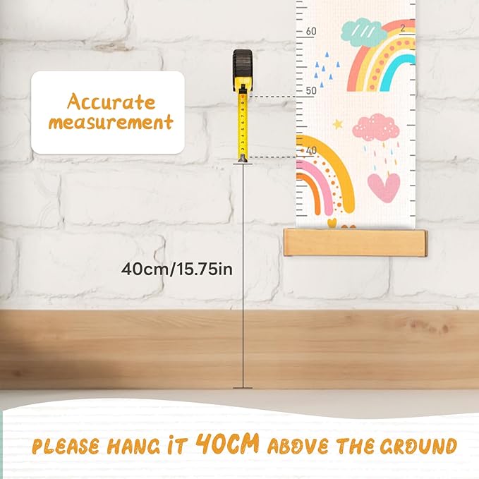 Woodemon Personalized Name Height Chart for Kids, Rainbow Height Measurement for Wall, Child Height Measure Wall Chart Bedroom Nursery Wall Decoration, Playroom Essentials, Children's Day Gifts