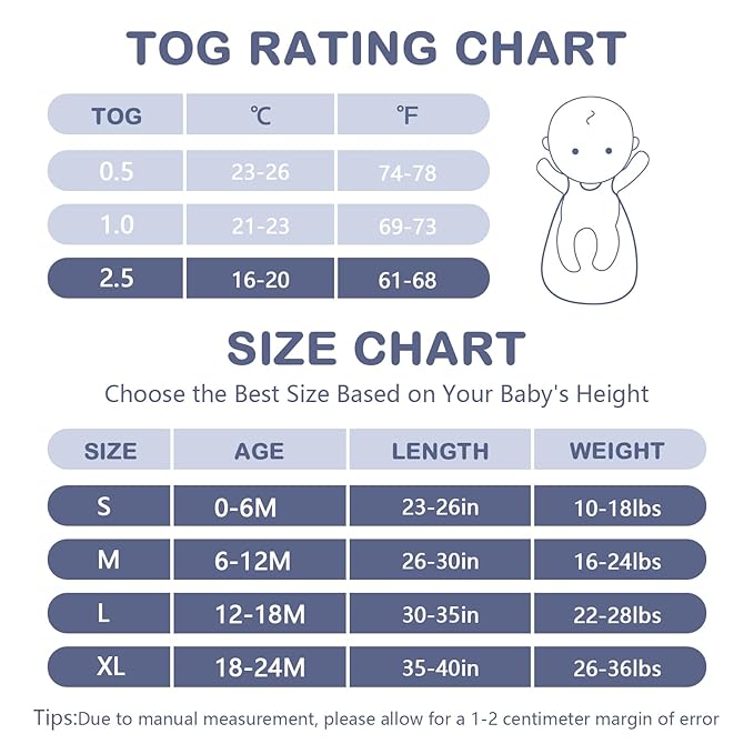 Mosebears Sleep Sack Baby Winter Wearable Blanket with 2-Way Zipper,2.5 TOG Cotton Sleep Sack Unisex (Fog Blue, 18-24 Months)
