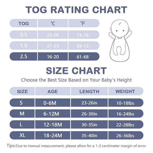 Mosebears Sleep Sack Baby Winter Wearable Blanket with 2-Way Zipper,2.5 TOG Cotton Sleep Sack Unisex (Fog Blue, 6-12 Months)