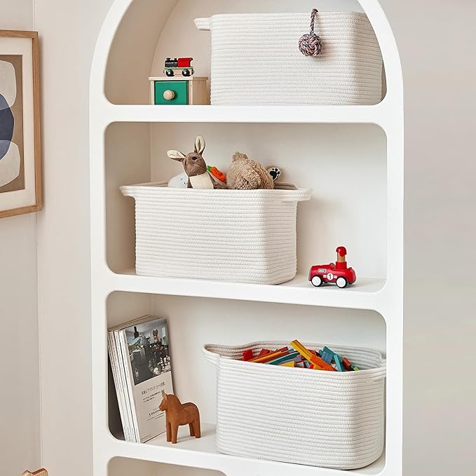R RUNKA Cotton Rope Storage Basket 15"x10"x9" – Fabric Storage Bins for Organizing Clothes,Toys,Blankets – Durable Woven Storage Basket for Closet, Shelf & Living Room