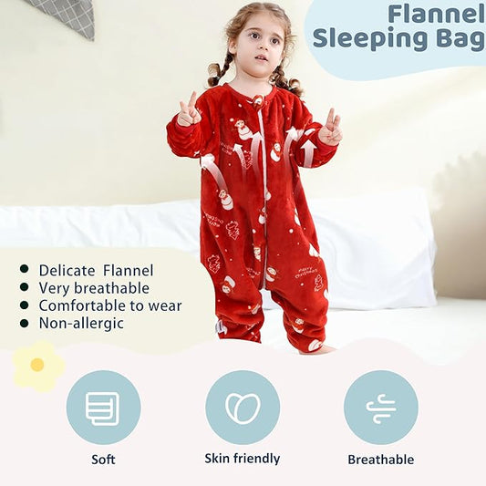 MICHLEY Toddler Flannel Sleeping Sack with Feet,Long Sleeve Baby Sleeping Bag 3-Way Zipper Super Warm Wearable Blankets