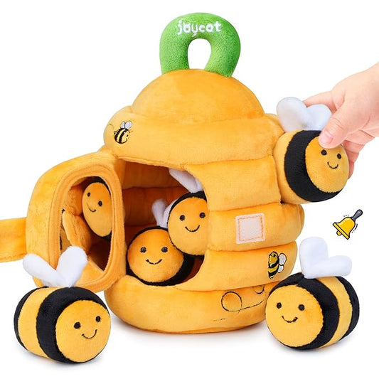JoyCat Baby Toys 6-12 Months - Soft Baby Beehive with 5 Sensory Bees - Rattle, Crinkle Paper, Squeaker, Mirror, Busy Montessori Soft Toys for Toddlers 0-3 Years Old - Baby Christmas Birthday Gift