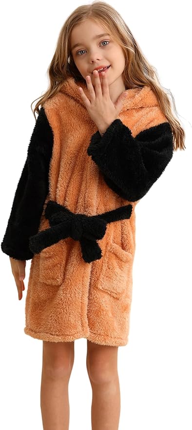 DELEY Girl's Robe Baby Boys Hoodie Robes Toddler Bathrobes for Kids Pajamas Sleepwear