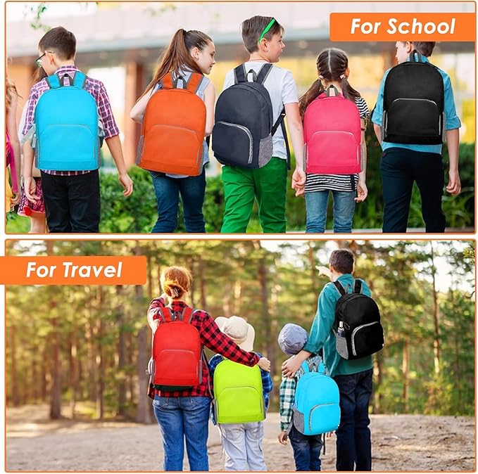 Ayearparty 24 Pcs 17 Inch Backpack in Bulk Foldable Classic Back Packs Colorful Book Bags Assorted Colors Lightweight Bookbags for Outdoor Travel Student School Supply 8 Colors