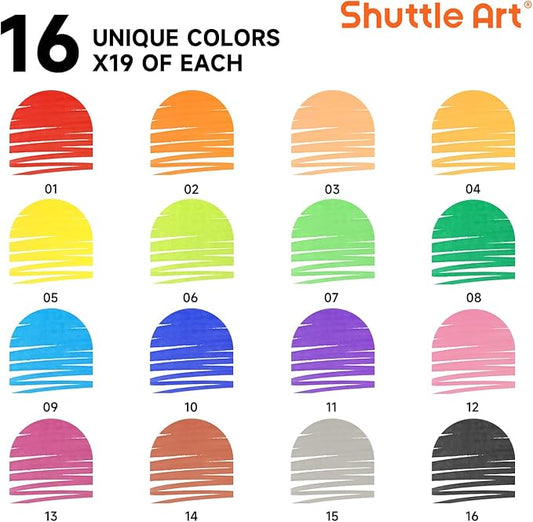 Shuttle Art 304 Pack Washable Markers, 16 Assorted Colors Broad Line Conical Tip Large Markers Bulk with a Box, Bonus Caps, Home Classroom School Supplies for Toddlers Kids Adults Students Teachers