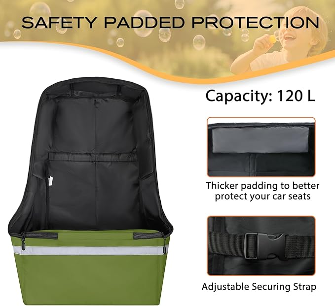 LARIPOP Car Seat Travel Bag for Airplane,Infant Seat Travel Bag with Shoulder Strap,Padded Car Seats Backpack with Reflective Stripes,Large Carseat Carrier Bag Travel Car Seat Cover,Green