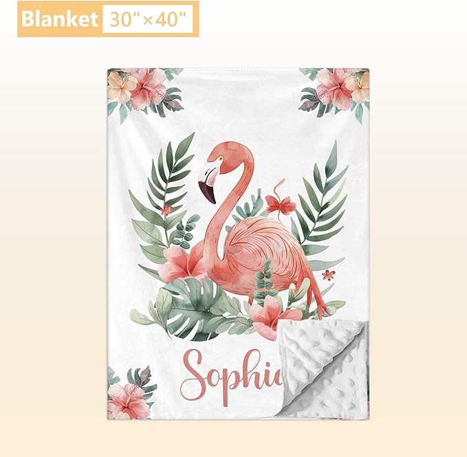 Personalized Baby Crib Bedding Set - 3 Pcs Custom Nursery Bedding Set with Name - Soft Double Layer Baby Crib Set for Girls Boys - Customized for Infant Toddler - Pink Flamingo