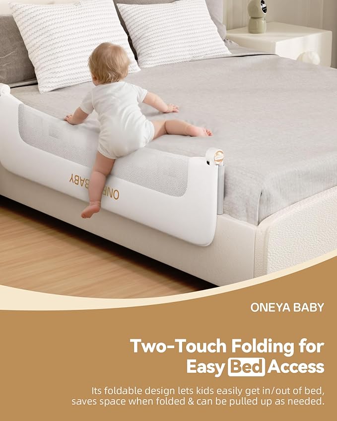 Baby Bed Rail Guard, 48in Thickened Toddler Bed Rail for Toddlers, Extral Tall Swing Down Kids Child Safety Side Railing Guards/Rails for Twin, Full, Queen, King Bunk Size Bed, White/Grey, 27”H