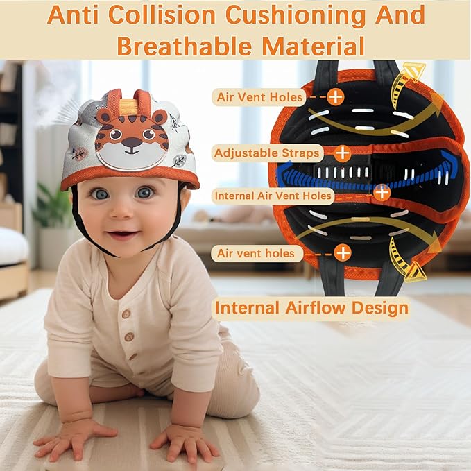Baby Helmet for Crawing Walking,Soft Infant Safety Helmet,Baby Helmet 1-2 Years for Anti-Fall Head Protector,Adjustable, Breathable