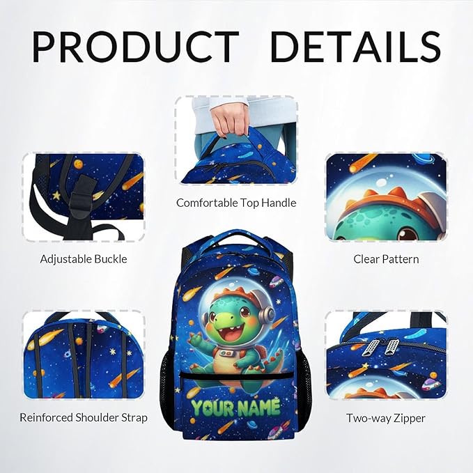GiftoFLUX Boys Backpack- Personalized Dinosaur Backpacks with Lunch Bag - Custom Bookbag Set for Kids - Toddlers School Bag for Kindergarten/Preschool/Elementary(17 Inch)