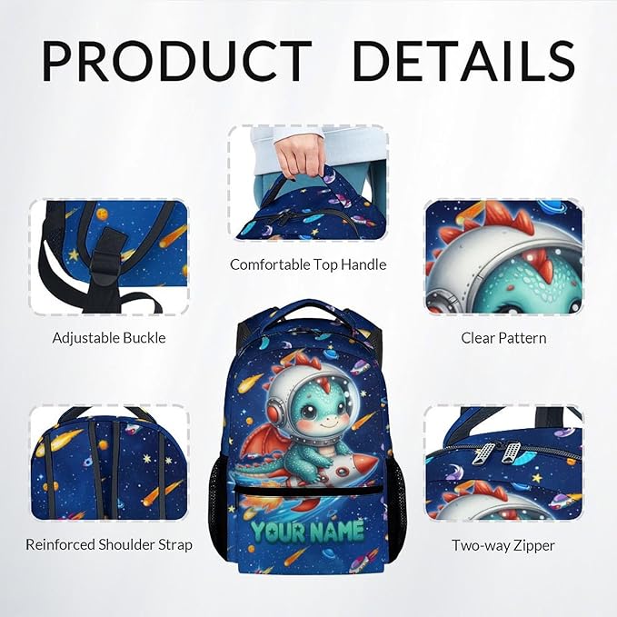 Backpack for Kids - Personalized Dragon Backpacks with Lunch Box - Custom Toddler Bookbag for Girls Boys - Planet School Bag Set for Kindergarten/Preschool/Elementary(17 Inch)
