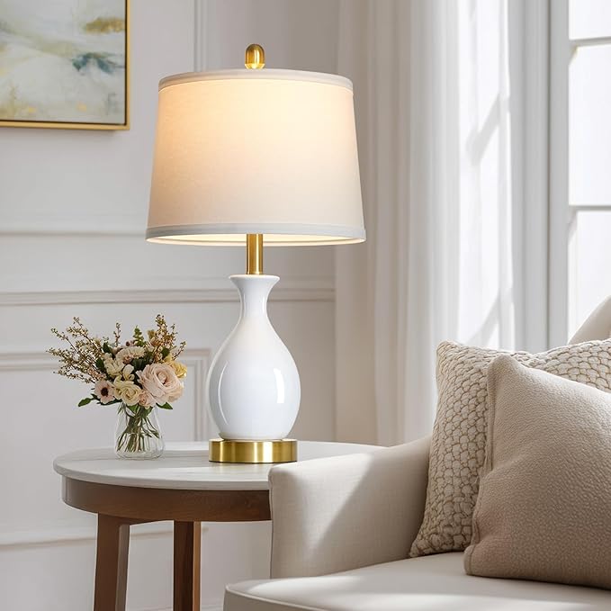 luxeflow 24" Bedside Table Lamp for Bedroom, Modern Classic Ceramic Lamp for Living Room, Small White Table Lamps for Nightstand & End Table (1 Pack)