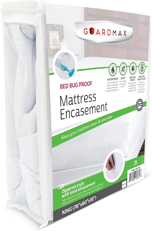 Guardmax Jersey Knitted King Zippered Mattress Encasement with Deep Pockets - Waterproof & Bed Bug Proof Mattress Protector - Comfortable, Soft, and Noiseless Zippered Bedding - (78x 80 x 18)