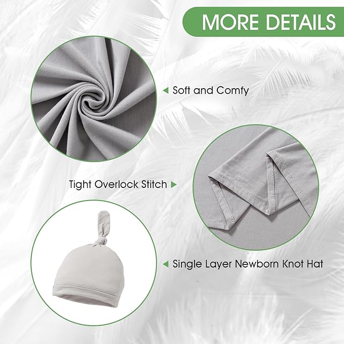 iEvolve Cotton Knitted Baby Swaddle Blanket with Hat Headband Set Newborn Swaddle Wrap Receiving Blankets for Baby Girl Boy 45" x 45"(Grey)