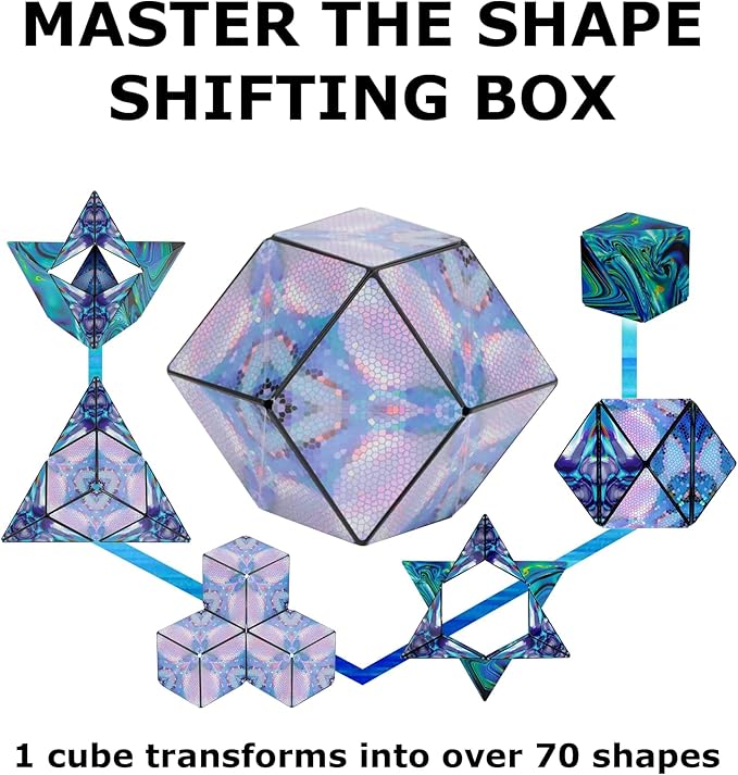 Shashibo Shape Shifting Box - Award-Winning STEM Fidget Toy with Strong Magnets - Fidget Cube Transforms Into 100+ Shapes, Christmas Stocking Stuffers Gift for Kids, Teens, and Adults (Mystic Ocean)