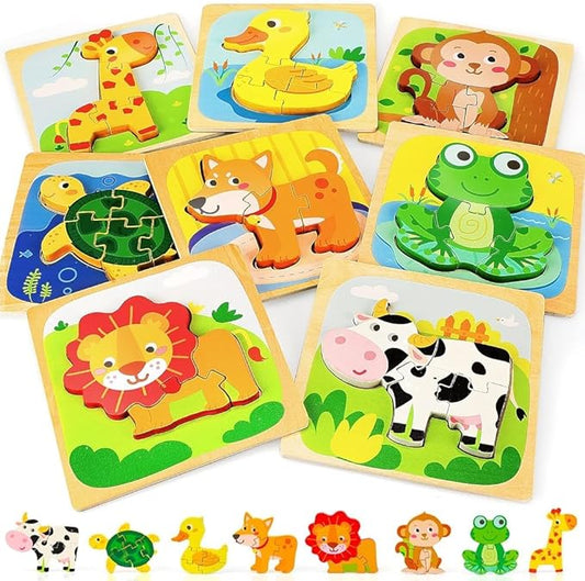 TOY Life Wooden Puzzles for Toddlers 2-4, Montessori Toys for 1 2 3 Year Old Boys Girls, Animals Puzzles Educational Learning Toys 2 Year Old, Christmas Birthday Gifts for Grandkids Ages 6M+