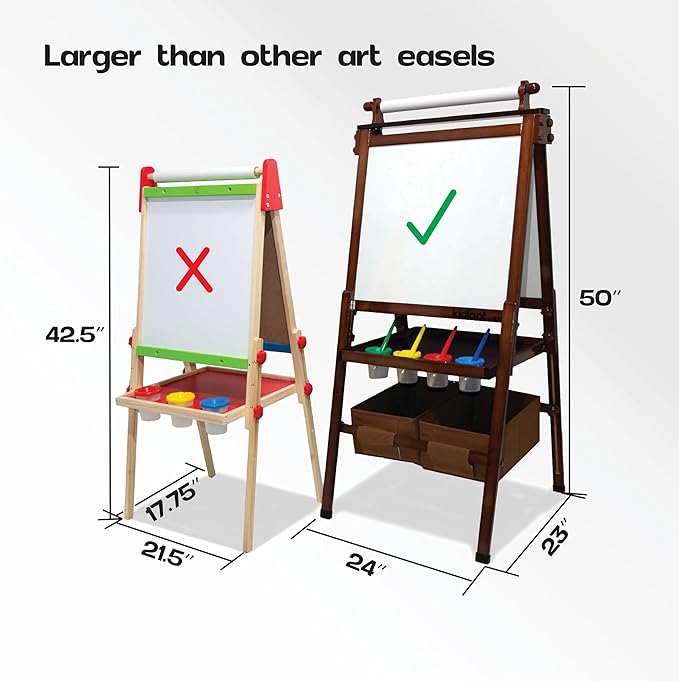 Kidloot Large All-in-One Double Sided, Magnetic, Height Adjustable Art Easel for Kids with Built in Storage Bins, and Art Supplies - Stable Design is Safe and Grows with Children Ages 3-10