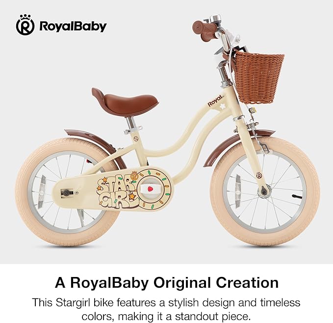 RoyalBaby Girls Bike EZ Kids Bike Stargirl Training Free Balance to Pedal Easy Learning Bicycle, 14 Inch for Toddlers & Big Kids, Brown