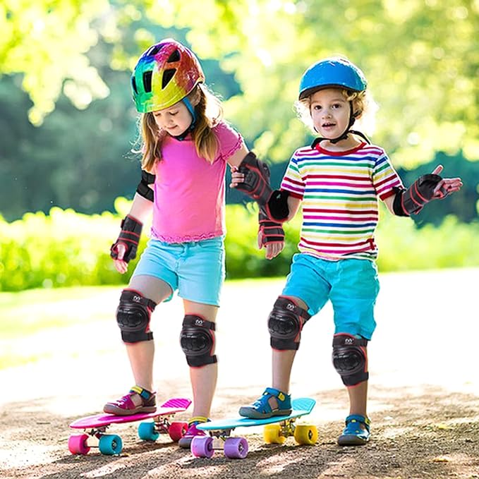 TXJ Sports Elbow and Knee Pads Kids with Wrist Guards Protective Gear for Skateboard Roller Skating Biking Skating Inline Skates Longboarding Derby Riding Scooter