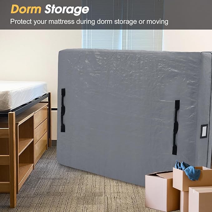 Mattress Bags for Moving and Storage, BETU Waterproof Mattress Protector Twin XL Mattress Cover with 8 Heavy Duty Handles and Zipper Extra Thick Moving Supplies for Dorm Reusable (82x42x13.5 Grey)