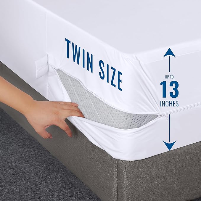 Utopia Bedding Waterproof Mattress Protector Twin Size (Pack of 2), Zippered Mattress Encasement Bed Bug and Dust Mite Proof, Absorbent Six-Sided Mattress Cover