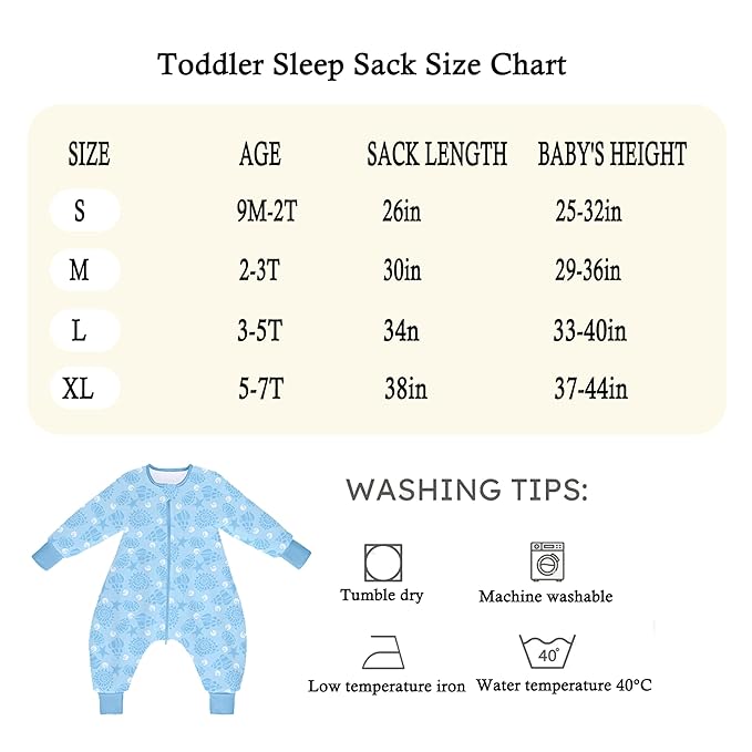 Toddler Sleep Sacks,Winter Long Sleeve Sleeping Sack 2.5Tog, Toddler Sleep Sack with Feet, Baby Sleep Bag Winter, Wearable Blanket with Legs for Early Walkers(Blue Ocean,2T-3T)