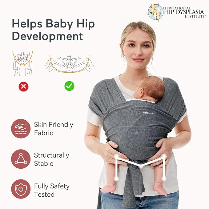 Momcozy Baby Wrap Carrier, Easy to Wear Infant Carrier Slings, Lightweight Hands Free Baby Sling, Adjustable Baby Carriers for Newborn to Toddler 8-35 lbs, Deep Grey