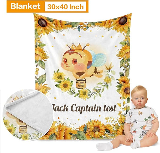 Custom Baby Bedding Set: Personalized Golden Honey Bee Bedding, Baby Blanket Fitted Sheet Changing Cover Nursery Rug Room Decor Gift Idea