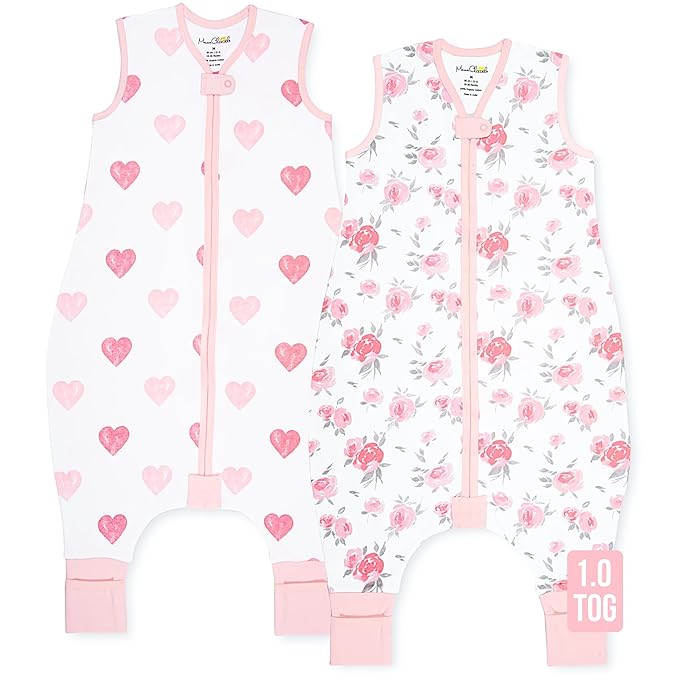 Mama Cheetah Toddler Sleep Sack with Feet 2T, 1.0 TOG Organic Cotton Baby Sleeping Bag with Legs, Baby Wearable Blankets for Walkers w/ 2-Way Zipper, Sleep Sack for Girls & Boys, Early Walker