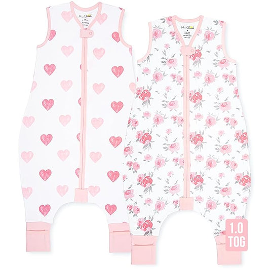 Mama Cheetah Toddler Sleep Sack with Feet 2T, 1.0 TOG Organic Cotton Baby Sleeping Bag with Legs, Baby Wearable Blankets for Walkers w/ 2-Way Zipper, Sleep Sack for Girls & Boys, Early Walker