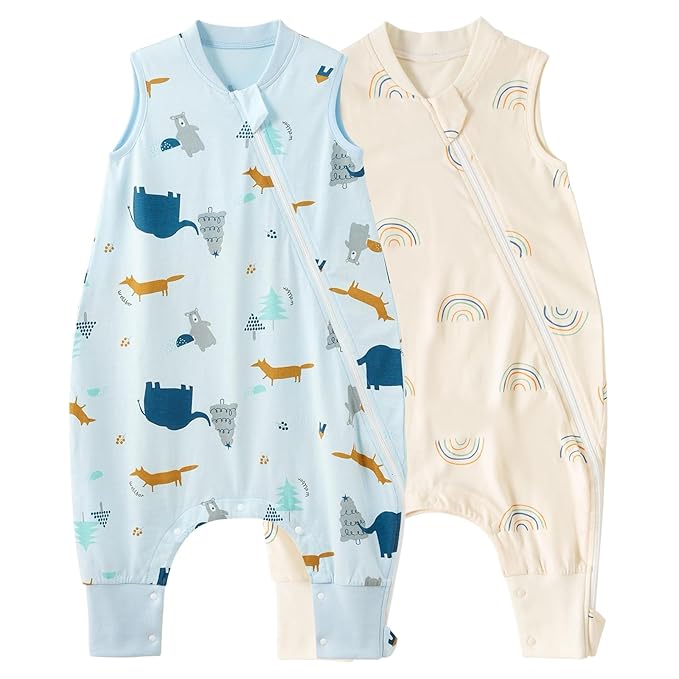 Duomiaomiao 2 Pack 0.5 TOG Toddler Sleep Sack 6-12 Months 100% Cotton Lightweight Baby Sleep Sack with Feet, Breathable Comfy Toddler Wearable Blanket