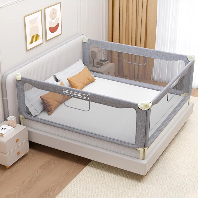 FAMILL Bed Rail for Toddlers, Foldable Toddler Bed Rails Suitable for Queen/King/Full/Twin Size, Grey, 78.7", 1 Side