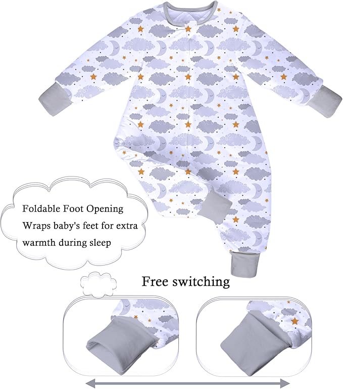 Toddler Sleep Sacks 2.5 TOG Winter Long Sleeve Sleep Sack with Legs 2-Way Zipper Baby Wearable Blanket