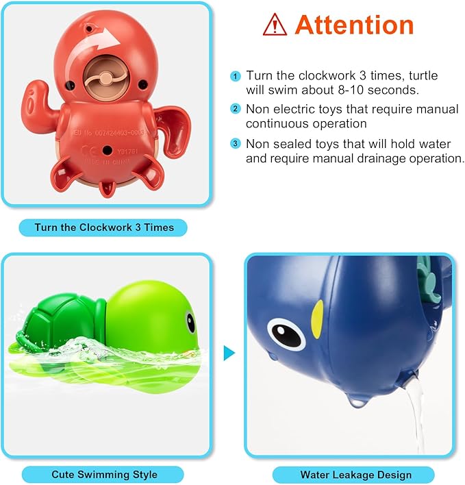 Bath Toys, 6 Pack Swimming Turtle Baby Bath Toys for Toddler 1-3, Water Pool Floating Wind Up Toys for 1 Year Old Boy Girl Gifts, Infant Toddlers Kids Bathtub Toys
