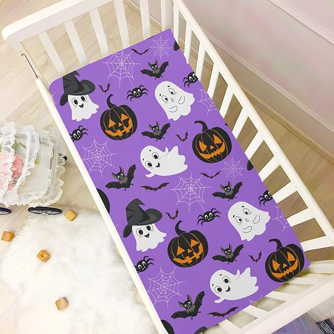 Ghost Halloween Crib Sheets Soft Breathable Fitted Baby Playard Sheets Mattress Cover for Girl Boys, 39" x 27" x 5"