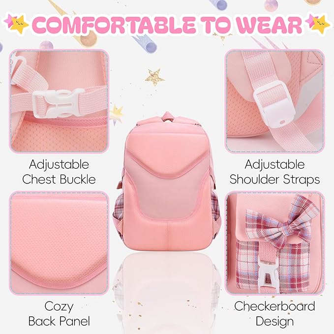 Aulenge Kids Backpack for Girls Cute Teen School Backpack Ages 8-12 with Pencil Case Set Kawaii Stitch Pink School Bookbags with Multiple Pockets for Primary & Middle School Students