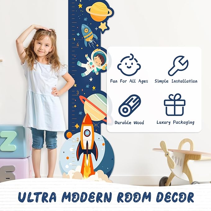 Woodemon Personalized Name Growth Chart for Wall, Space Height Measurement for Wall, Children Height Chart Ruler, Portable 3D Removable Growth Chart, Wall Height Measurement for Kids