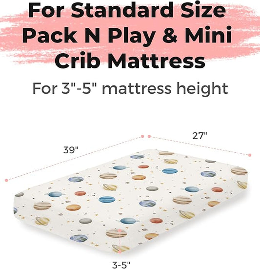 Pack and Play Sheets 2 Pack, Fitted Jersey Knit Mini Crib Sheets for Baby Boys and Girls, Compatible with Graco Pack N Play and Mini Crib Mattress (Stellar Adventure, Pack N Play/Mini Crib Sheets)