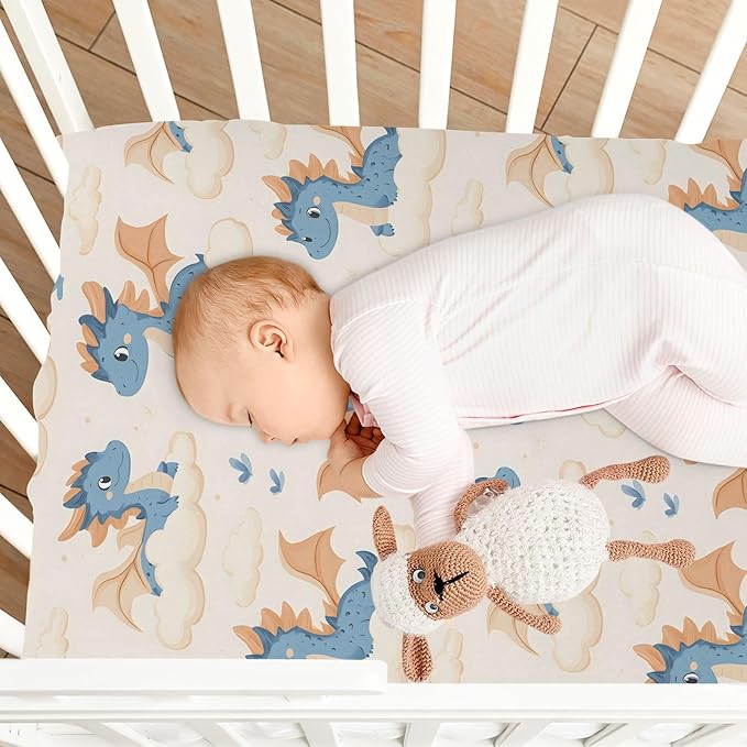 Baby Crib Sheets Fitted Crib Sheet Standard Crib and Toddler Mattress for Boys Girls 39 * 27in Pink Starfish Shell Pattern (Cute Dragon Cloud Pattern, Small)