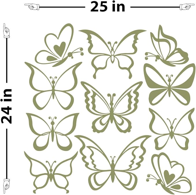 The Decal Guru Butterfly Wall Art Vinyl Stickers | DIY Nursery or Girls Room Decor Peel and Stick Butterflies Decals (Olive, 24x25 inches)