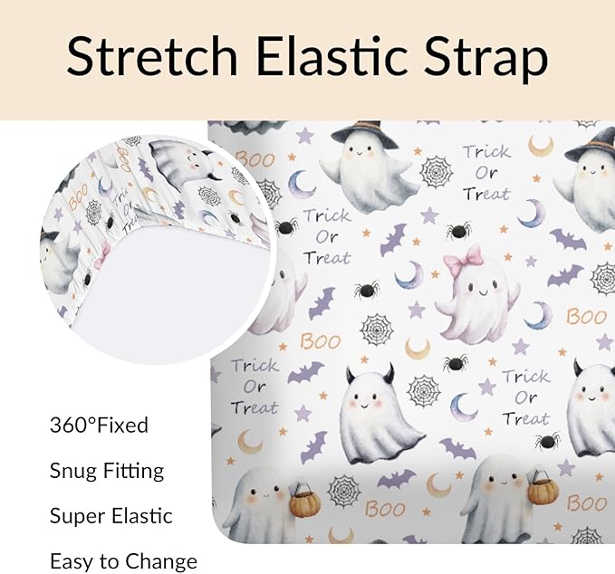 Cute Spooky Halloween Baby Crib Sheets Watercolor Witch Hat Spooky Pumpkins Baby Sheets Fall Moon Stars Fitted Crib Mattress Cover for Standard Crib Toddler Mattresses 28x52in