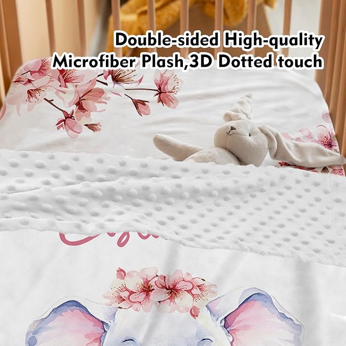 Personalized Baby Crib Bedding Set: 4 Piece Custom Pink Flower Elephant Crib Bed Set with Name, Nursery Bedding Set for Baby Girls, Newborn Boys Crib Sets, Crib Bedding Custom Gift, Crib Sheet